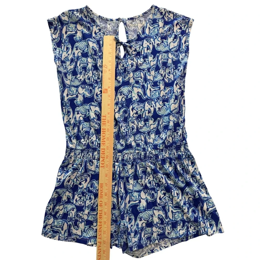 Lilly Pulitzer Girls Blue Elephant Print Cotton‎ Romper Size M 8-10 23401